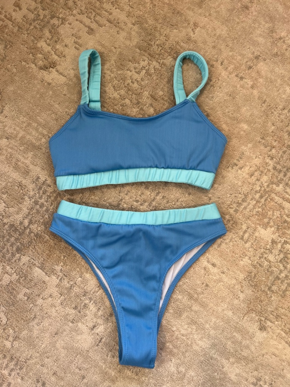 Blue Two-Piece Ribbed Bikini